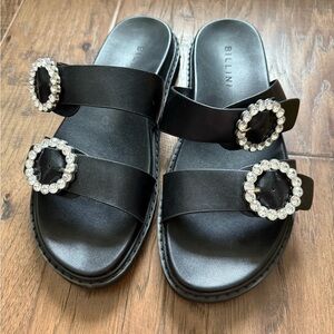 Billini Black Sandals with Sparkling Buckles size 7 brand new